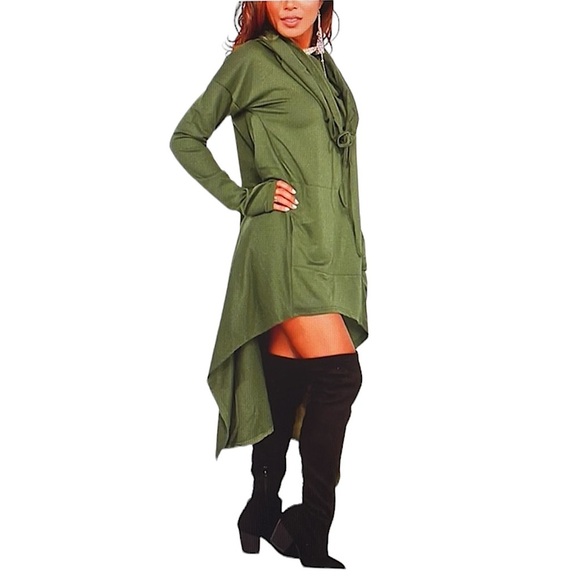 Willow Oversized Asymmetrical Hooded Pullover Sweatshirt/Dress - Picture 1 of 14